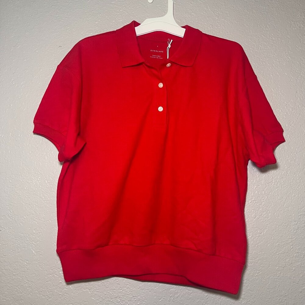 Everlane Organic Cotton Oversized Polo Shirt Big Red Preppy Coquette Minimalist